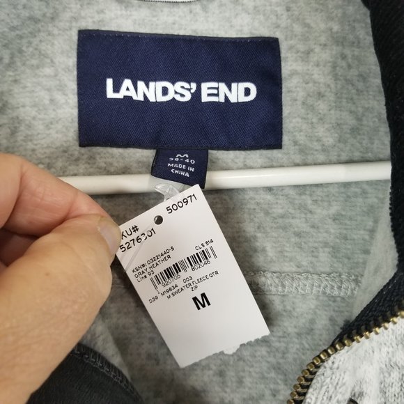 NWT Lands End Mens Sz M Gray Fleece Pullover Sweater 1/4 Zip Long Sleeve NEW - Picture 4 of 12